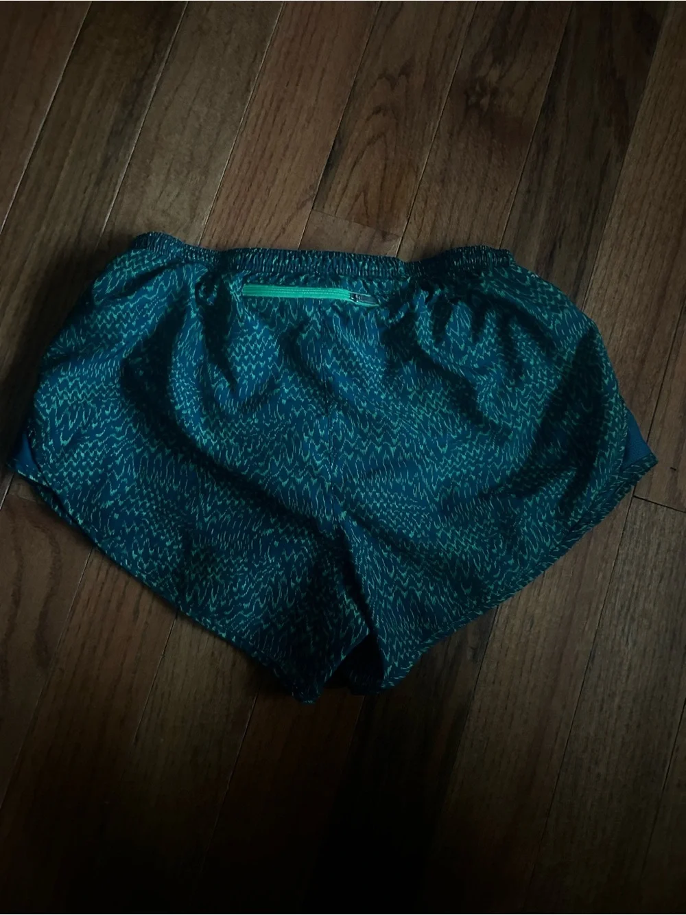 Nike Women's Teal and Green Patterned Athletic Shorts